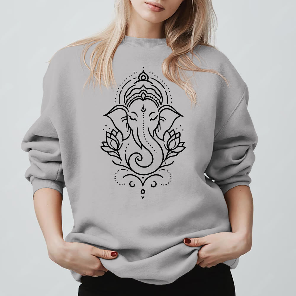 Olivenorma Maglietta in pile con elefante pacifico, Ganesha e loto, per meditazione, felpa con cappuccio spirituale - Grigio - 2XL - image 7