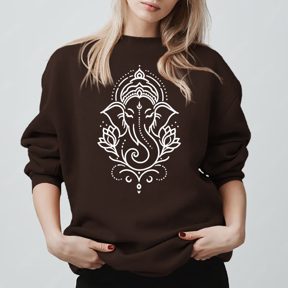 Olivenorma Maglietta in pile con elefante pacifico, Ganesha e loto, per meditazione, felpa con cappuccio spirituale - Marrone - 2XL - image 9