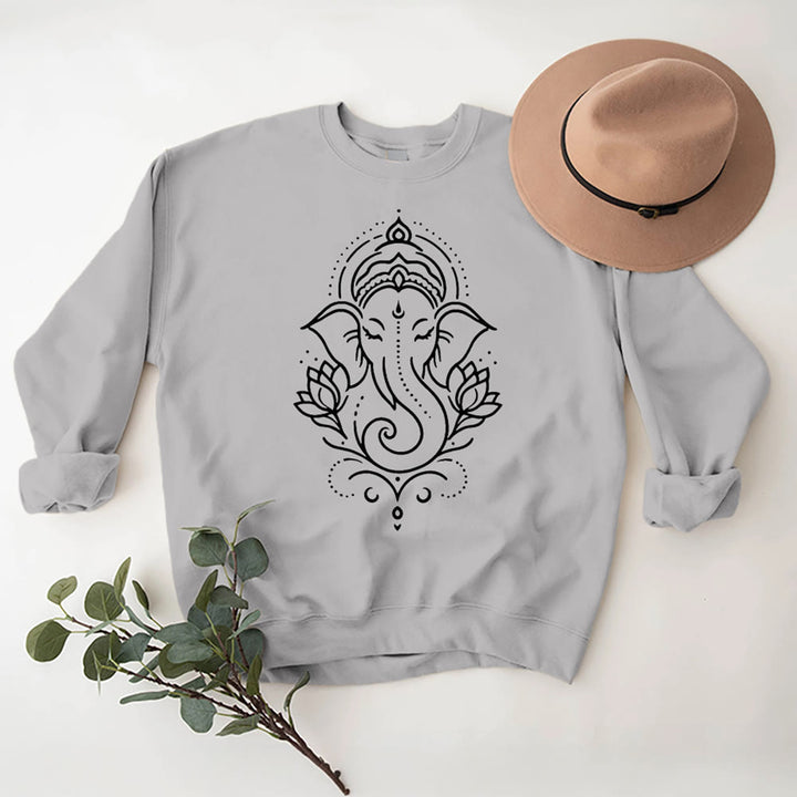 Olivenorma Maglietta in pile con elefante pacifico, Ganesha e loto, per meditazione, felpa con cappuccio spirituale - image 8