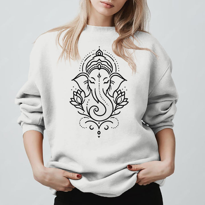Olivenorma Maglietta in pile con elefante pacifico, Ganesha e loto, per meditazione, felpa con cappuccio spirituale - Bianco - 2XL - image 3