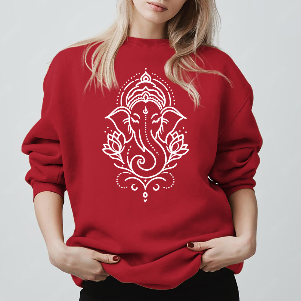 Olivenorma Maglietta in pile con elefante pacifico, Ganesha e loto, per meditazione, felpa con cappuccio spirituale - Rosso - 2XL - image 13
