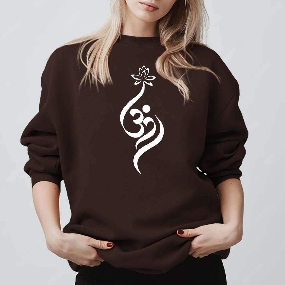 Felpa leggera in pile Olivenorma con simbolo OM e meditazione spirituale sul loto - Marrone - 2XL - image 10