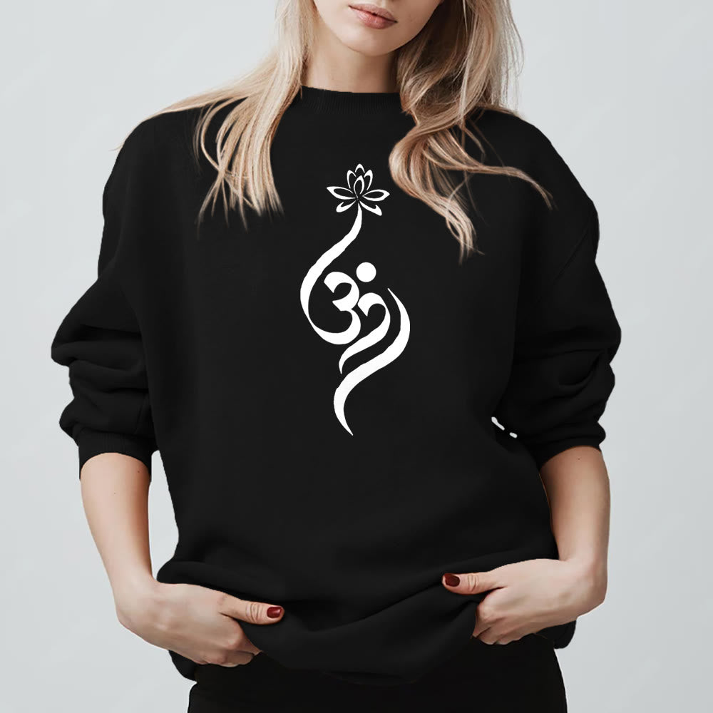 Felpa leggera in pile Olivenorma con simbolo OM e meditazione spirituale sul loto - Nero - 2XL - image 6