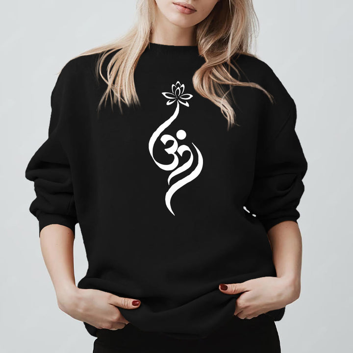 Felpa leggera in pile Olivenorma con simbolo OM e meditazione spirituale sul loto - Nero - 2XL - image 6
