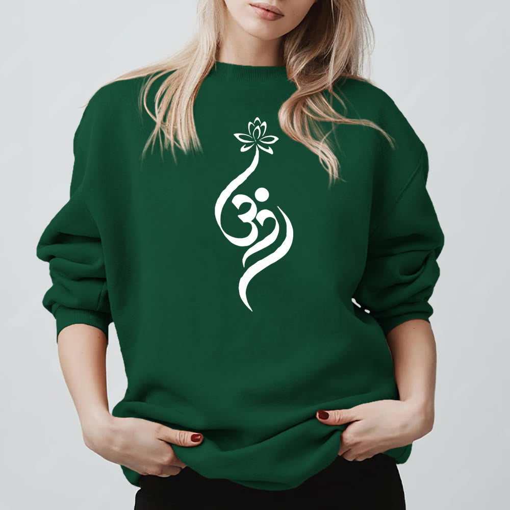 Felpa leggera in pile Olivenorma con simbolo OM e meditazione spirituale sul loto - Verde - 2XL - image 0