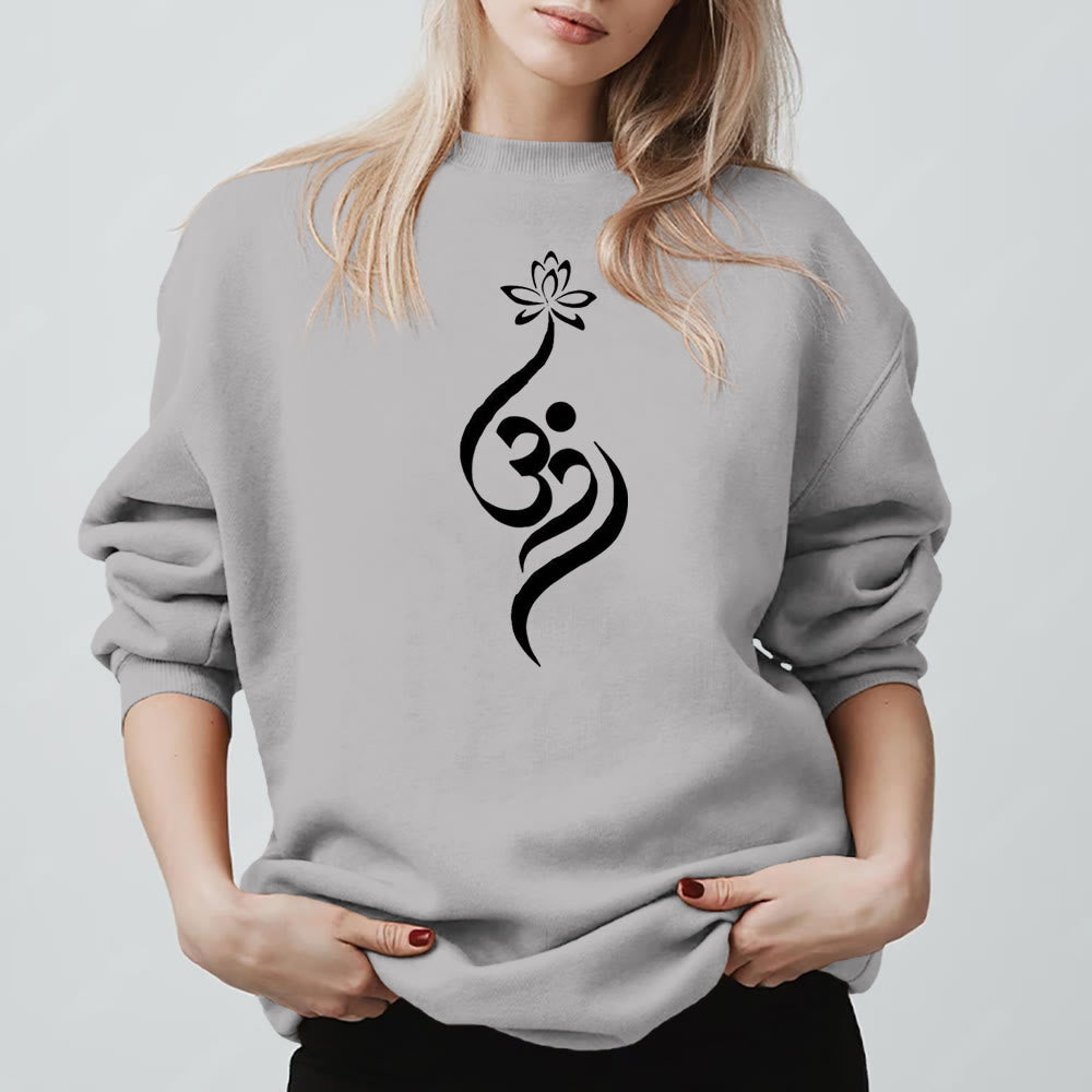 Felpa leggera in pile Olivenorma con simbolo OM e meditazione spirituale sul loto - Grigio - 2XL - image 8