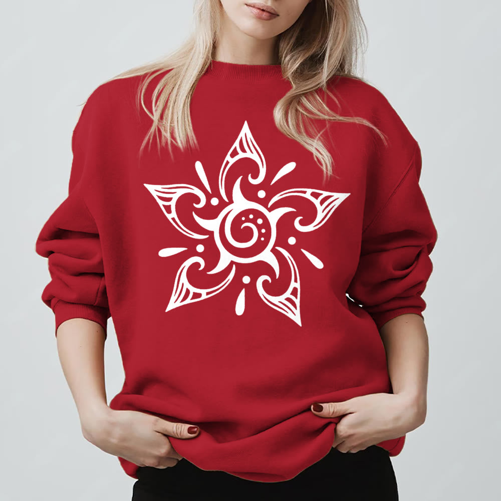Felpa con cappuccio in pile floreale con motivo tribale mistico e spirituale Olivenorma - Rosso - 2XL - image 0