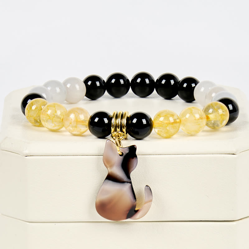 Bracciale Olivenorma Luck & Fortune con pietre preziose a forma di gatto calico tricolore - image 2