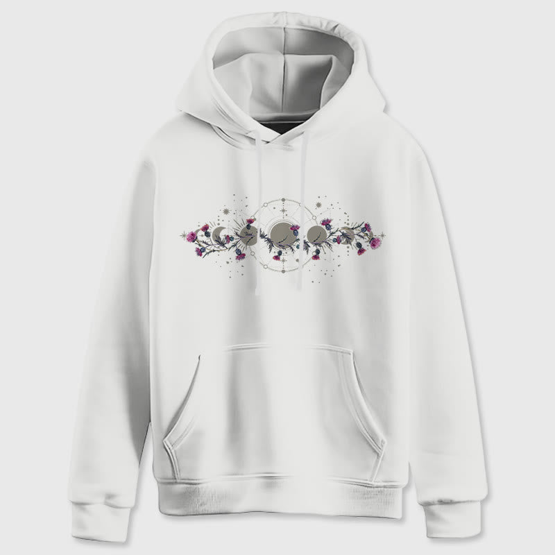 Olivenorma Felpa con cappuccio in pile floreale con fase lunare mistica e corvo, felpe con cappuccio larghe - image 7