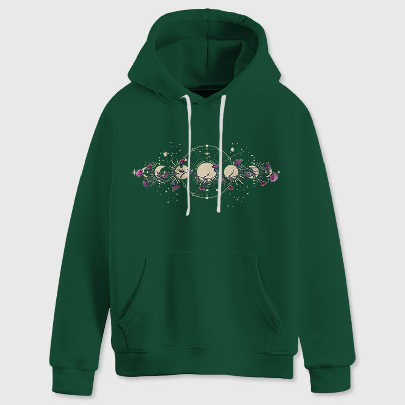 Olivenorma Felpa con cappuccio in pile floreale con fase lunare mistica e corvo, felpe con cappuccio larghe - image 22