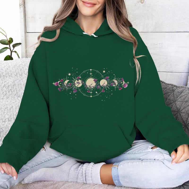 Olivenorma Felpa con cappuccio in pile floreale con fase lunare mistica e corvo, felpe con cappuccio larghe - image 23