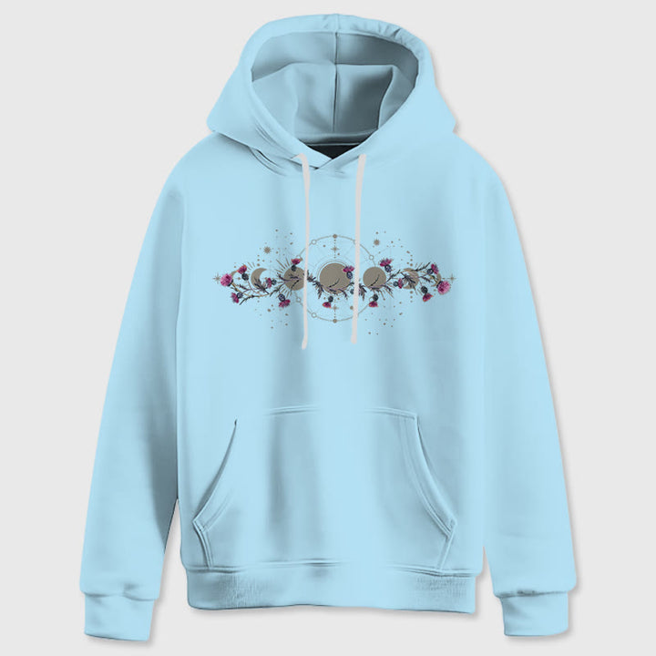 Olivenorma Felpa con cappuccio in pile floreale con fase lunare mistica e corvo, felpe con cappuccio larghe - image 25