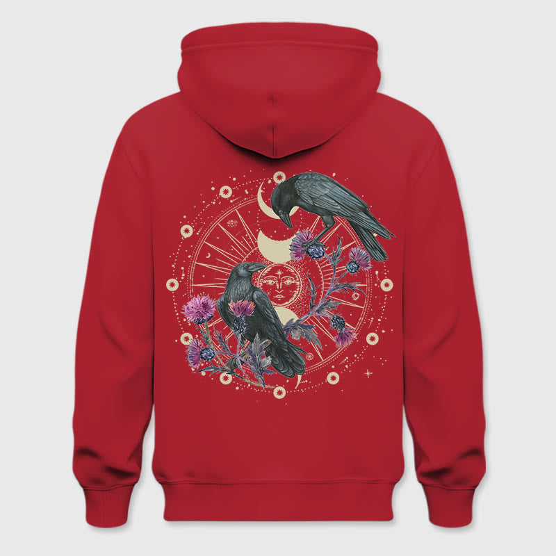Olivenorma Felpa con cappuccio in pile floreale con fase lunare mistica e corvo, felpe con cappuccio larghe - Rosso - 2XL - image 18