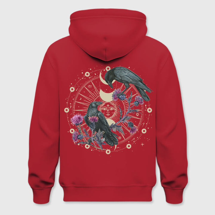 Olivenorma Felpa con cappuccio in pile floreale con fase lunare mistica e corvo, felpe con cappuccio larghe - Rosso - 2XL - image 18