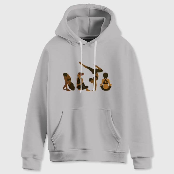 Olivenorma Felpa con cappuccio unisex in pile per yoga, allenamento e meditazione, con stampa di pose da donna nera - image 9