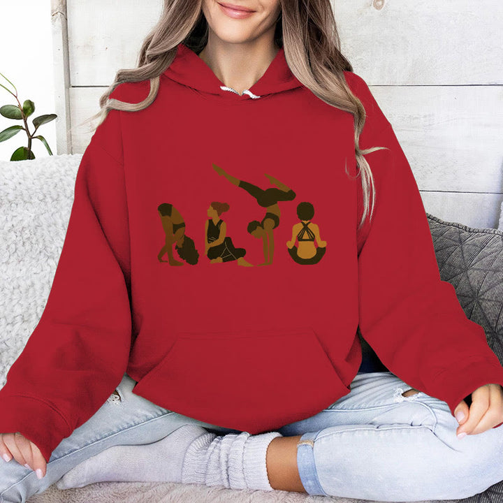 Olivenorma Felpa con cappuccio unisex in pile per yoga, allenamento e meditazione, con stampa di pose da donna nera - Rosso - 2XL - image 12