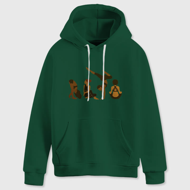 Olivenorma Felpa con cappuccio unisex in pile per yoga, allenamento e meditazione, con stampa di pose da donna nera - image 15
