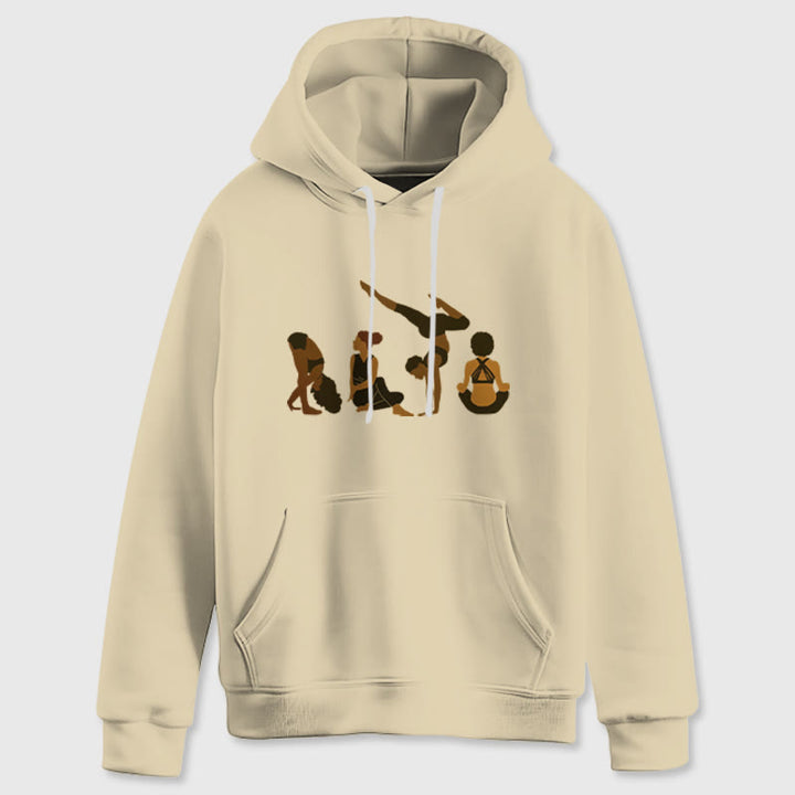 Olivenorma Felpa con cappuccio unisex in pile per yoga, allenamento e meditazione, con stampa di pose da donna nera - image 1