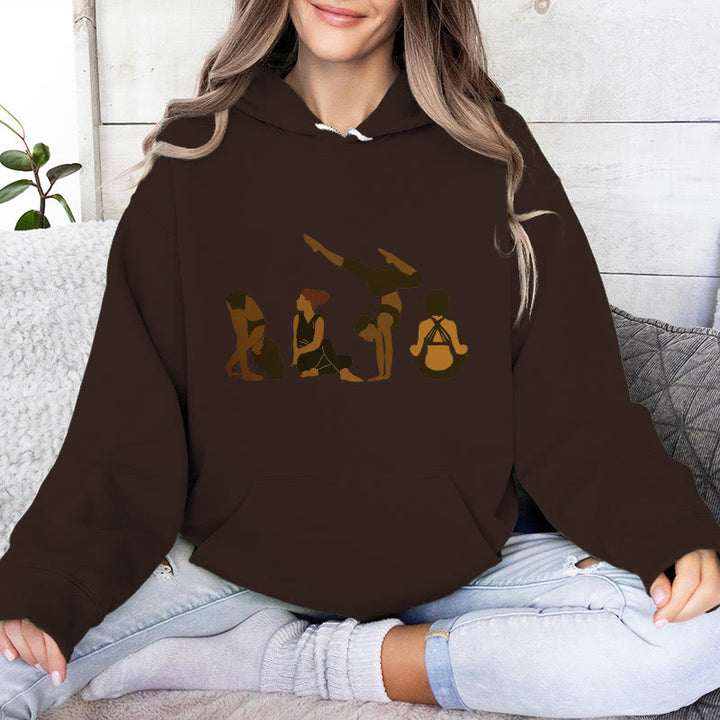 Olivenorma Felpa con cappuccio unisex in pile per yoga, allenamento e meditazione, con stampa di pose da donna nera - Marrone - 2XL - image 10