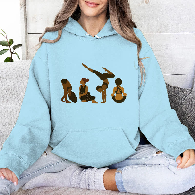 Olivenorma Felpa con cappuccio unisex in pile per yoga, allenamento e meditazione, con stampa di pose da donna nera - Blu - 2XL - image 16