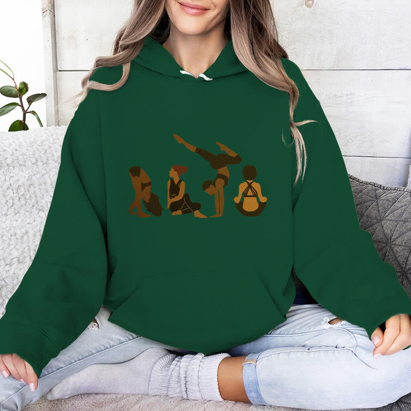 Olivenorma Felpa con cappuccio unisex in pile per yoga, allenamento e meditazione, con stampa di pose da donna nera - Verde - 2XL - image 14