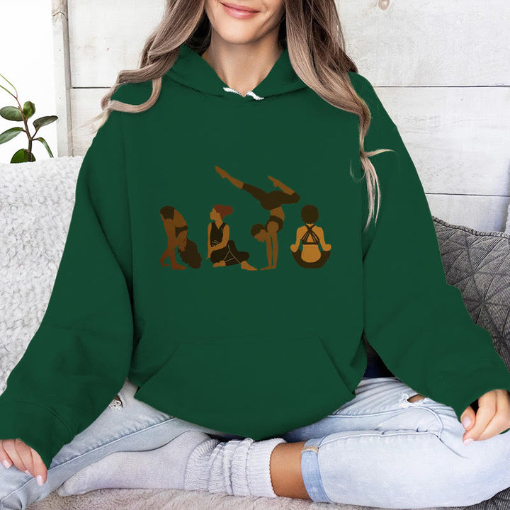 Olivenorma Felpa con cappuccio unisex in pile per yoga, allenamento e meditazione, con stampa di pose da donna nera - Verde - 2XL - image 14