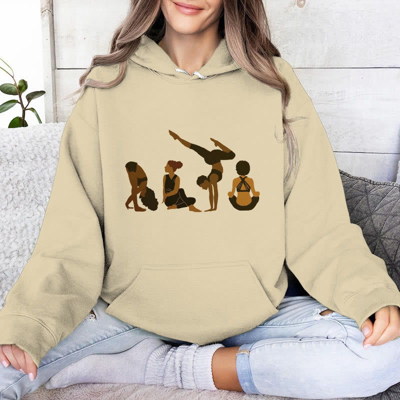 Olivenorma Felpa con cappuccio unisex in pile per yoga, allenamento e meditazione, con stampa di pose da donna nera - Giallo chiaro - 2XL - image 0
