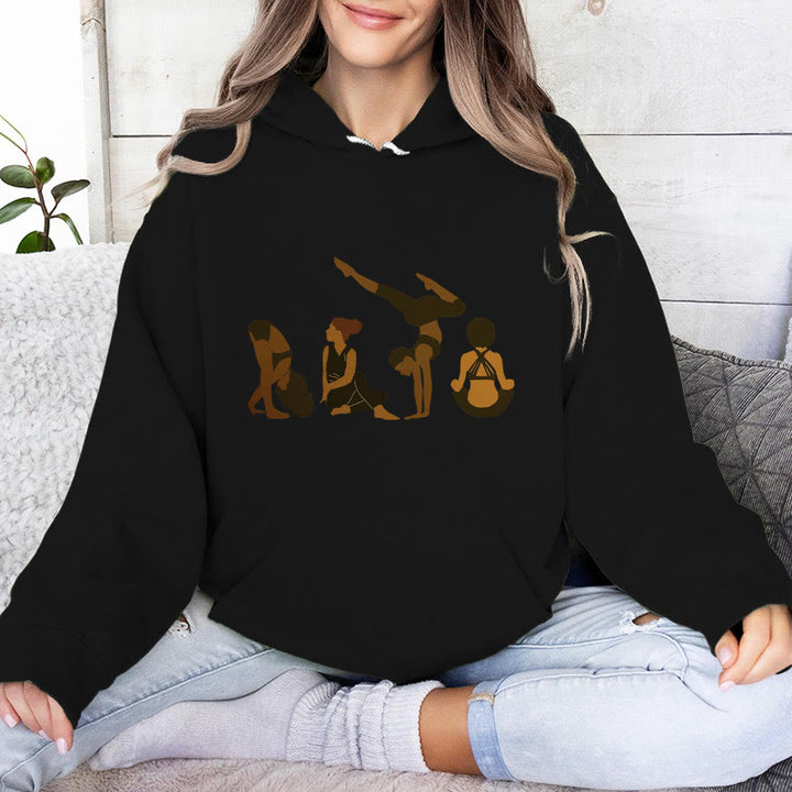 Olivenorma Felpa con cappuccio unisex in pile per yoga, allenamento e meditazione, con stampa di pose da donna nera - Nero - 2XL - image 4