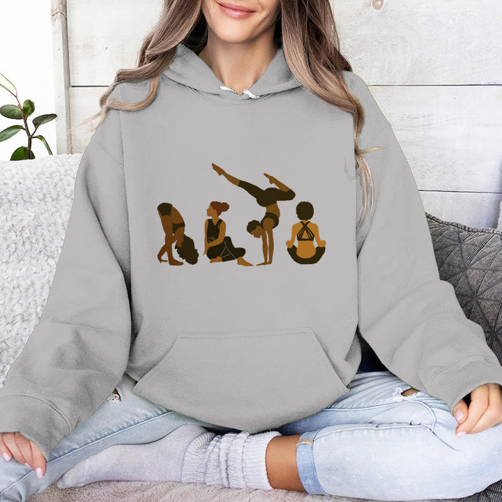 Olivenorma Felpa con cappuccio unisex in pile per yoga, allenamento e meditazione, con stampa di pose da donna nera - Grigio - 2XL - image 8