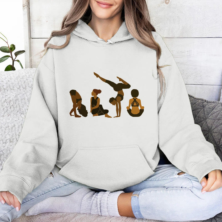 Olivenorma Felpa con cappuccio unisex in pile per yoga, allenamento e meditazione, con stampa di pose da donna nera - Bianco - 2XL - image 6