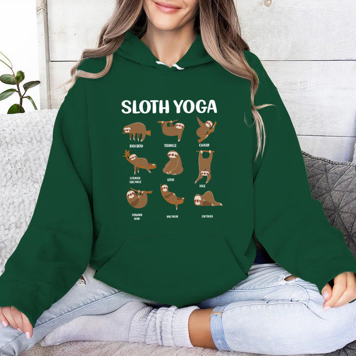 Olivenorma Felpe con cappuccio in pile con bradipo divertente, pose yoga, meditazione e yoga - Verde - 2XL - image 0