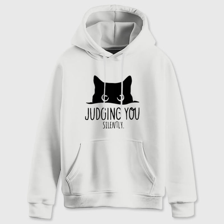 Olivenorma JUDGING YOU SILENTLY Felpe con cappuccio larghe da donna e uomo con gattino carino - image 5