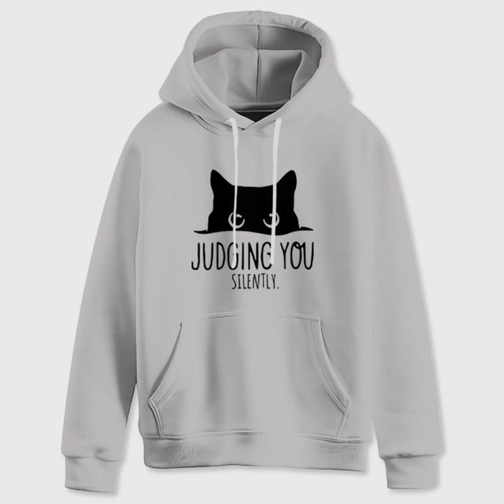 Olivenorma JUDGING YOU SILENTLY Felpe con cappuccio larghe da donna e uomo con gattino carino - image 7
