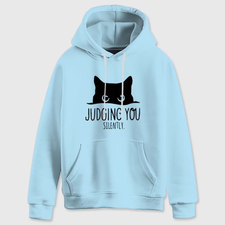 Olivenorma JUDGING YOU SILENTLY Felpe con cappuccio larghe da donna e uomo con gattino carino - image 1