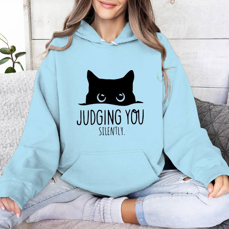 Olivenorma JUDGING YOU SILENTLY Felpe con cappuccio larghe da donna e uomo con gattino carino - Blu - 2XL - image 0