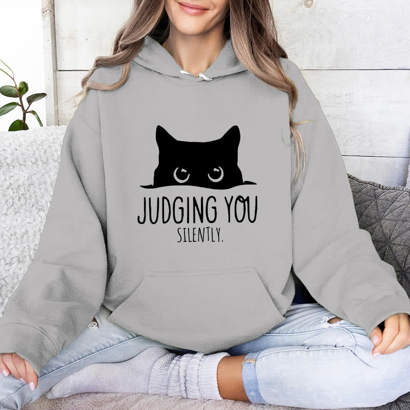 Olivenorma JUDGING YOU SILENTLY Felpe con cappuccio larghe da donna e uomo con gattino carino - Grigio - 2XL - image 6