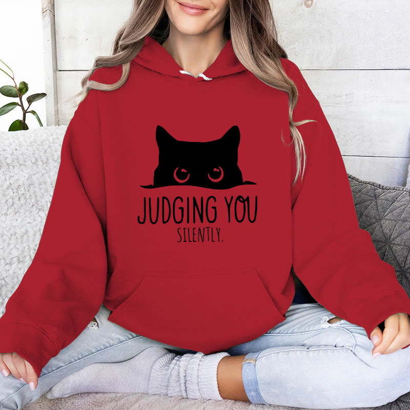 Olivenorma JUDGING YOU SILENTLY Felpe con cappuccio larghe da donna e uomo con gattino carino - Rosso - 2XL - image 10