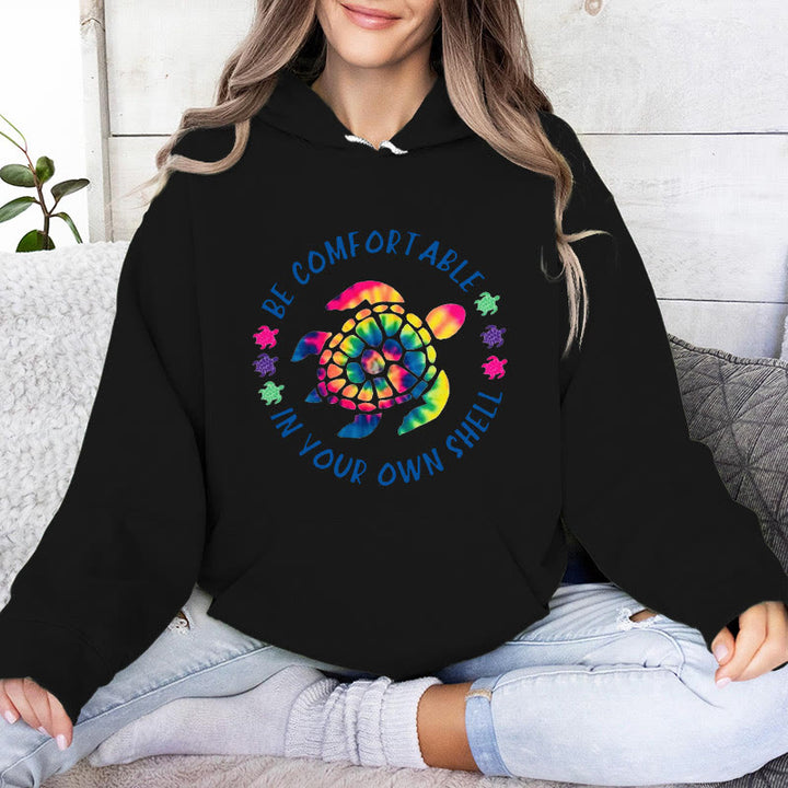 Olivenorma "SENTITI A TUO AGIO NEL TUO GUSCIO" Tartaruga marina Felpe con cappuccio spirituali Felpe con cappuccio in pile - Nero - 2XL - image 4