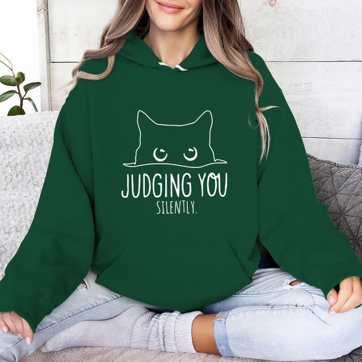 Olivenorma JUDGING YOU SILENTLY Felpe con cappuccio larghe da donna e uomo con gattino carino - Verde - 2XL - image 16