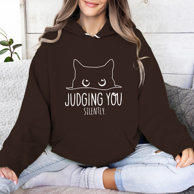 Olivenorma JUDGING YOU SILENTLY Felpe con cappuccio larghe da donna e uomo con gattino carino - Marrone - 2XL - image 14