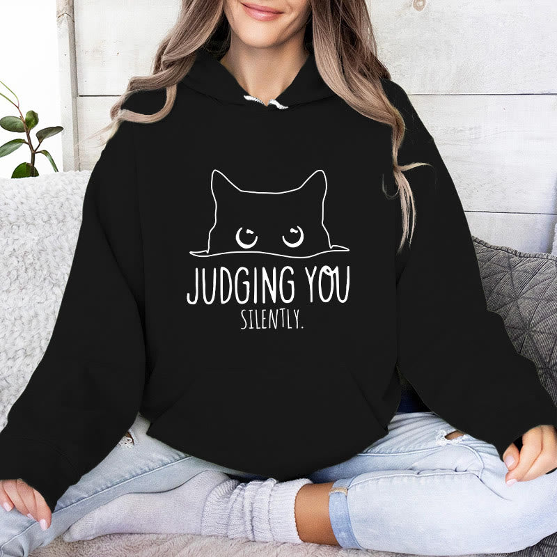 Olivenorma JUDGING YOU SILENTLY Felpe con cappuccio larghe da donna e uomo con gattino carino - Nero - 2XL - image 12