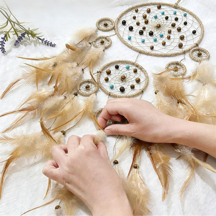 Olivenorma , acchiappasogni con decorazioni in piume fatte a mano, tribù nativa americana - image 7