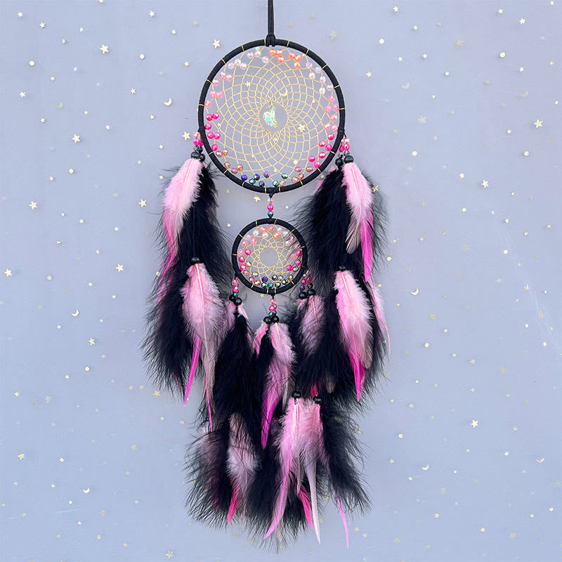 Olivenorma Brilliant Rainbow Crystal Circular Net Boho Dream Catchers - Con luci - Rosa - image 6