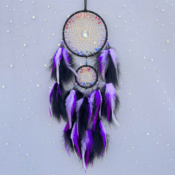 Olivenorma Brilliant Rainbow Crystal Circular Net Boho Dream Catchers - Con luci - Viola - image 2