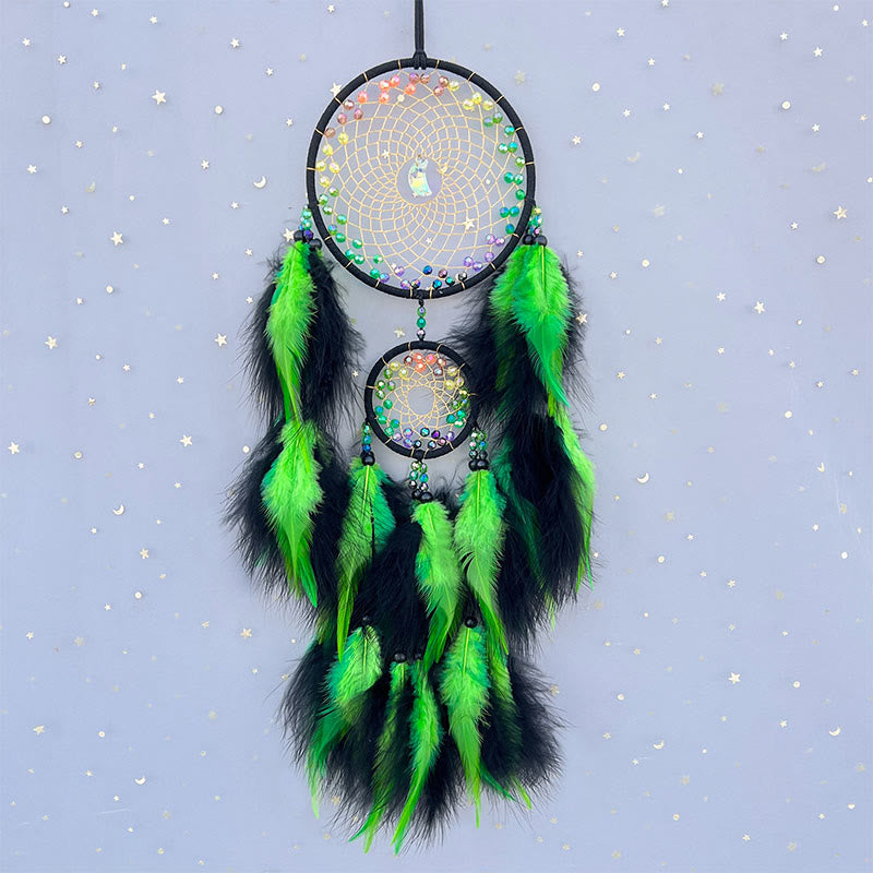 Olivenorma Brilliant Rainbow Crystal Circular Net Boho Dream Catchers - Con luci - Verde - image 1