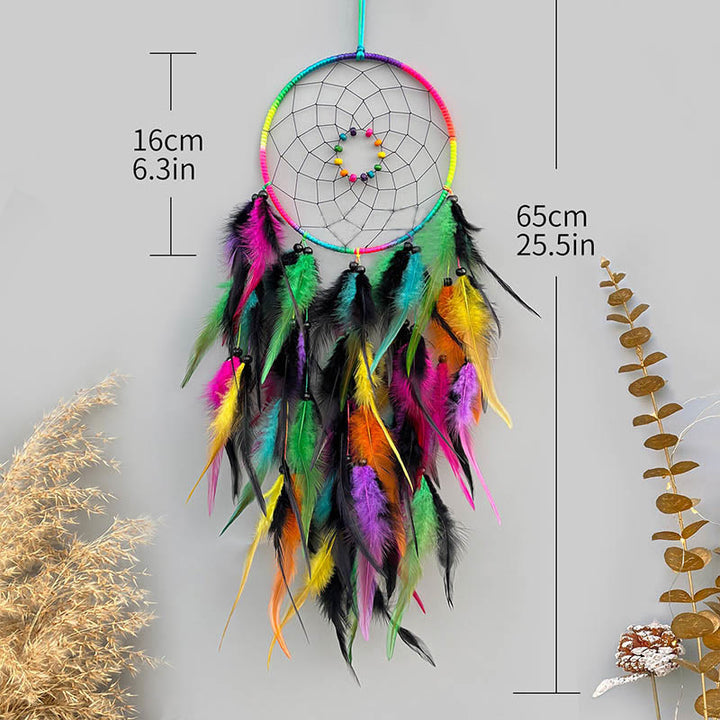 Olivenorma Starlit Night Splendor Rainbow - Acchiappasogni da parete fatto a mano con piume - image 4