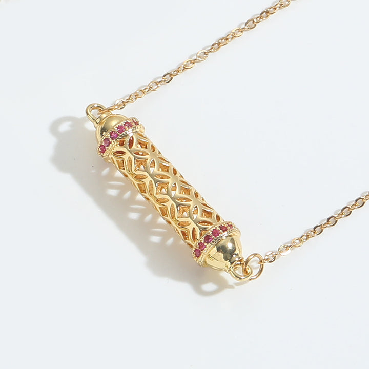 Collana girocollo vintage Olivenorma con tubo cavo e zirconi - Rosa acceso - image 4