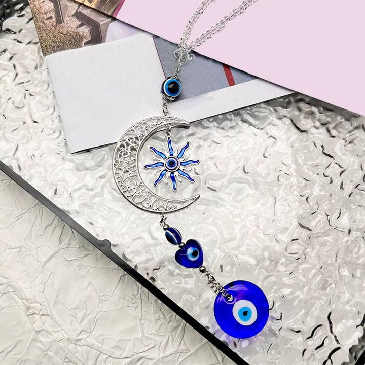 Portachiavi con malocchio a tema celeste Olivenorma con luna, sole e cuore - image 5