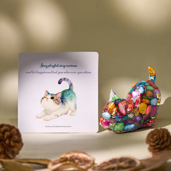 Olivenorma - Decorazione in pietra preziosa con statuetta di gatto in cristallo con benedizione giocosa - image 0