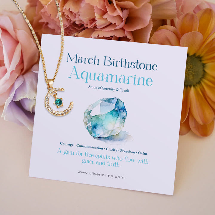 Collana regalo creativa con stella e pietra portafortuna del mese Olivenorma - Marzo-Acquamarina - Con carta portafortuna - image 3